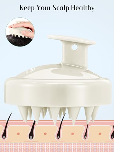 HEETA Scalp Massager Hair Growth 2-Pack, Soft Silicone Scalp Scrubber Shampoo Brush for Exfoliation Dandruff Removal Head Massage Stress Relax, Wet & Dry Use for Women Men Thick Thin Curly Hair Care - color: Beige & Black