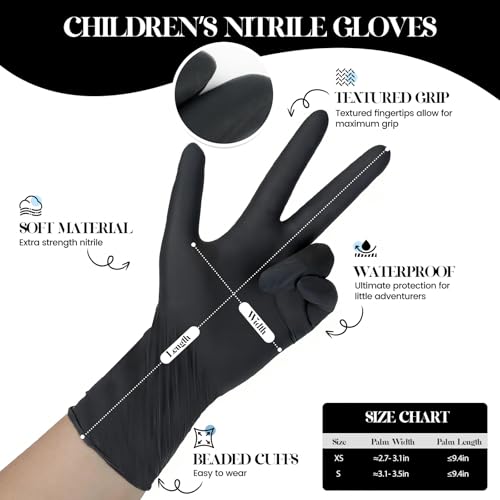 Kids Nitrile Gloves for 6-10 Years, 5Mil Black Disposable Gloves for Work, Cleaning, Cooking, Gardening, Painting, Latex-Free and Powder-Free (S,50PCS) - color: Black of 50pcs, size: Small