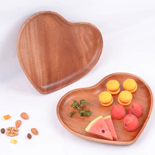 VieWood Heart Wooden Plates Set of 2 Unbreakable Classic Appetizer Plates, Easy Cleaning & Light weight for Dishes Snack, Dessert (Khaya, 8.7") - color: Heart Wood Plates (Set of 2)
