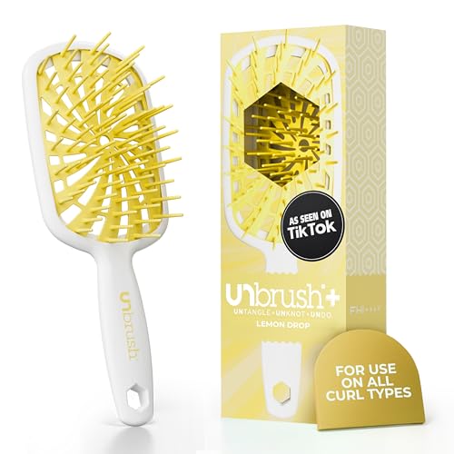 FHI Heat UNbrush Plus — Curly Hair Brush for Gentle & Effective Detangling on Wet or Dry Fragile Hair Types — Detangler Brush w/ 84 UltraFlex Bristles, Ultra-light, Vented, Anti Static Hairbrush - color: Lemon Drop