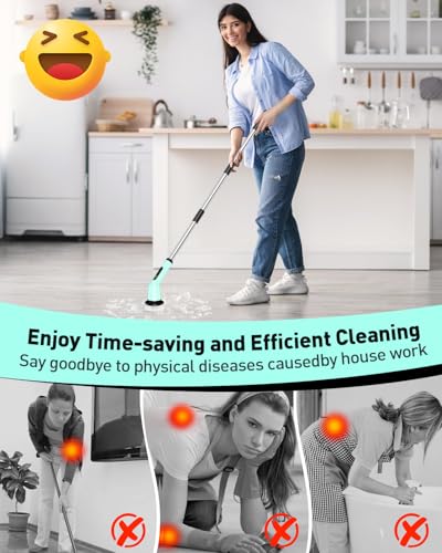 Electric Spin Scrubber for Cleaning Bathroom, Shower Scrubber Cordless Cleaning Brush with IPX7 Waterproof & 2 Speed, 3 Brush Heads, Bathroom Cleaning Supplies for Toilet Shower Tub Mint Green - color: Mint Green, size: 3 Brush Heads