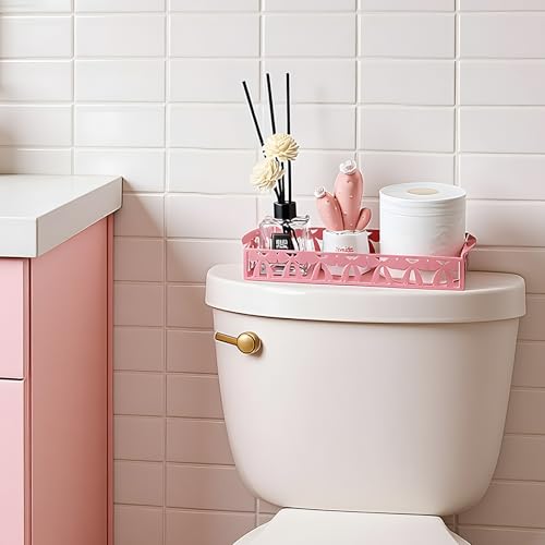 Pink Bow Toilet Paper Basket Cute Metal Toilet Tank Paper Holder with Handle Pink Bow Bathroom Storage Organizer Coquettish Preppy Accessories Decor for Bathroom Restroom - style: Pink Bow