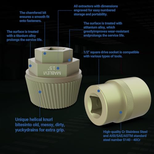 MABLEVI 1.5" Tub Drain Extractor with 1inch Socket, Remove The Old, Broken, Stubborn, Rusted Drain Tub Bathtub Stopper, Plumbing Tools with Solid Storage Case - size: 2-Piece