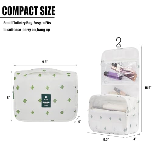 L&FY Toiletry Bag-Portable Haning Toiletry Bag For Women-Travel Makeup Organizer Cosmetic Bag with Compartment,Stury Hook (White Cactus/Travel Bag) - color: White Cactus, size: Compact Size