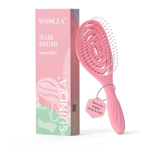 SHINLEA Detangle Hair Brush, Detangling Wet Spiral Hairbrush for Women, Men, kids, Vented Detangler for Blow Drying, Glide Through Tangles For All Hair Types (Pink) - color: Pink