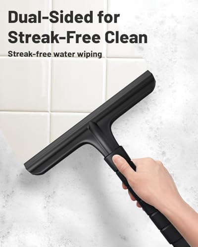 Silicone Shower Squeegee with Hook,Dual-Sided Design with Scraper & Scrub Surface, Shower Squeegee for Glass Doors (Dark) - color: Dark
