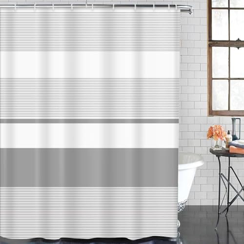 ArtSocket Grey Striped Bathroom Set with Shower Curtain and Bath Rugs and Accessories,Boho Modern Non-Slip Shower Curtain Set,Bathroom Decor 3 Pcs - color: Grey Striped