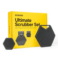 TOOLETRIES The Ultimate Silicone Scrubber Set - Charcoal | Complete silicone shower set with two scrubbers and matching removble and resuable holders for organised bathroom storage.