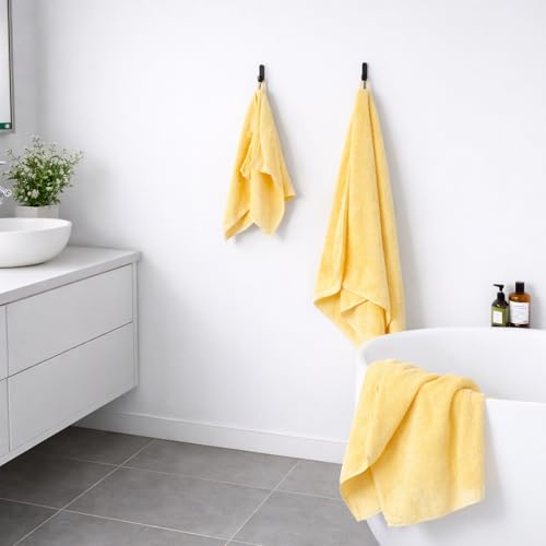 8-Piece Cotton Bath Towel Set with Hanging Loops for Bathroom, Yellow | Complete starter set for daily showers, sink-side use, small bathrooms, and guest baths, OEKO-TEX certified, easy care - color: A01: Yellow