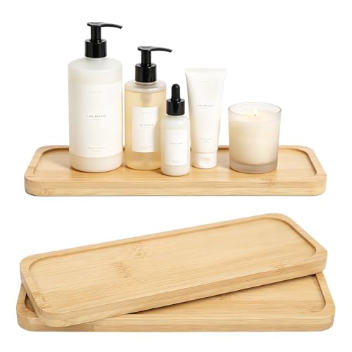 Small Bamboo Tray for Bathroom Counter Dispenser,3.4" x 9.3" x 0.3" | Bathroom Countertop Organizer,Decorative Display Trays for Vanity, Plants, Candles, Keys, Soap, Jewelry, Tealight Plates - size: 9.3" x 3.4" x 0.3"