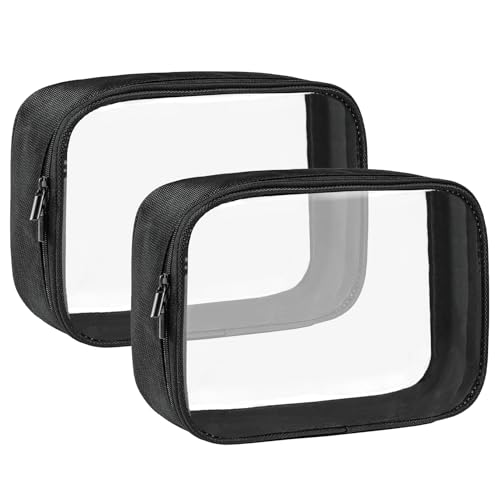 Moyad TSA Approved Toiletry Bag Clear Quart Size Travel Bags Makeup Bag | Large Opening, for Men and Women, Carry on Airline Compliant, Transparent Liquids Pouch, Black - color: Black, size: 2 Pack