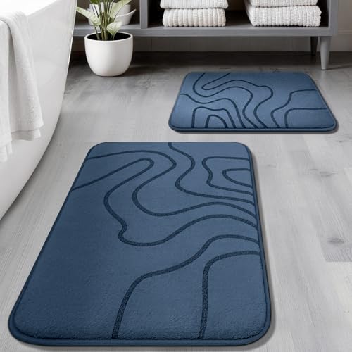 YIHOUSE Memory Foam Bathroom Rugs Sets 2 Piece - Extra Thick Ultra Soft Absorbent Bath Mat Set, Non-Slip Machine Washable Bath Rugs for Bathroom, Tub & Shower, Home Decor (32"x20"+24"x17", Dusty Blue) - color: Dusty Blue, size: 1'5" x 2'8" (17"x24"+20"x32