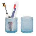 Blue Toothbrush Holders for Bathrooms, Glass Toothbrush Holder with 2 Slot Divider, 10oz Bathroom Tumbler and Mouthwash Cup, Tooth Brush Holder for Brushes, Toothpaste - color: Blue