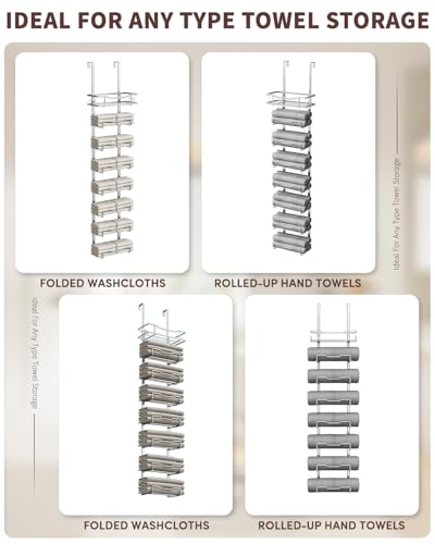 Hanging Towel Racks for Bathroom No Drill - Over The Door 8-Tier Bath Towel Storage Organizer for Small Bathrooms - Back Door Large Tiered Towel Holder Hanger for Rolled Towels RV Camper Silver - color: Silver, size: 8 Tier