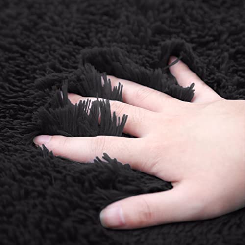 Ultra Soft Non-Slip Bath Rug Set - 3 Piece Chenille Bathroom Mat for Tub, Shower, and Toilet Floor - Plush Absorbent Solid Color (Black) - color: Black