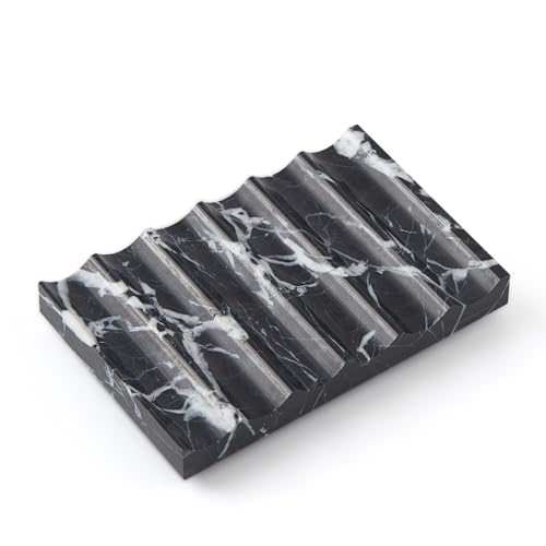 Real Luxurious Natural Marble Soap Dish for Shower,soap Dish for Bathroom,Non-Ceramic/Non-Resin Stone soap Tray（Black） - color: Black