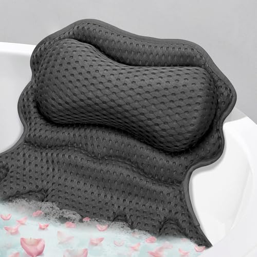 SetSail Bath Pillow, Relaxing Bath Pillows for Tub Neck and Back Support Soft 4D Breathable Air Mesh Ergonomic Bathtub Pillow with 6 Strong Suction Cups and Hook Luxury Bathroom Accessories,Black - size: Black3