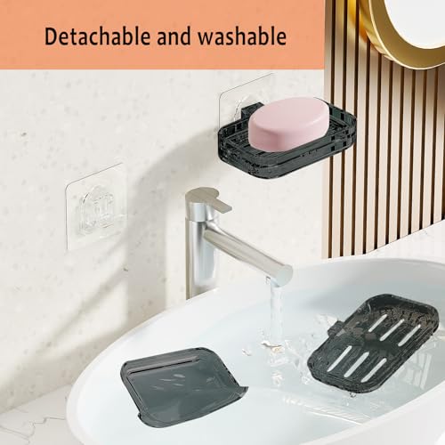 Soap Dish for Shower Transparent Gray Soap Holder with Self-Draining Design No Drilling Required Strong Fixation for RV Bathroom and Kitchen Easy to Clean and Space Saving（1 Pack） - color: Clear Gray