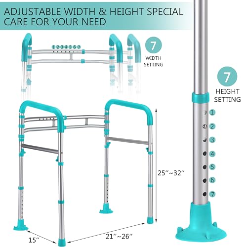 Lianjindun Toilet Safety Rails (350 lb), Adjustable Toilet Frame for Elderly, Seniors, Handicap & Disabled, Foldable Handicap Toilet Handles Fit Any Toilets（Peacock Blue） - color: Peacock Blue