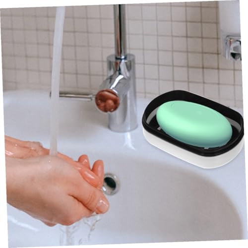 2pcs Double Layer Soap Dish with Lid Household Shower Soap Holder for Bathroom Use White Plastic Set