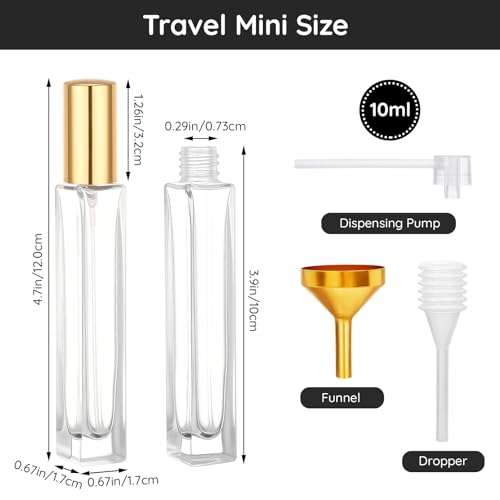 Segbeauty 0.34oz Clear Glass Fine Mist Sprayer for Perfume Refill, 10pcs Mini Empty Glass Perfume Spray Bottle with Gold Cap, 10ml Refillable Travel Cologne Bottles, Small Liquid Cologne Atomizer Set - color: Clear, style: Bulk Mini Bottles