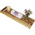 EcoDecors Eleganto 30" Live Edge Solid Teak Bath Caddy Tray with Handle, Book & Tablet Holder, Wine Glass Holders, Luxury Bathtub Tray - style: 30" Live Edge