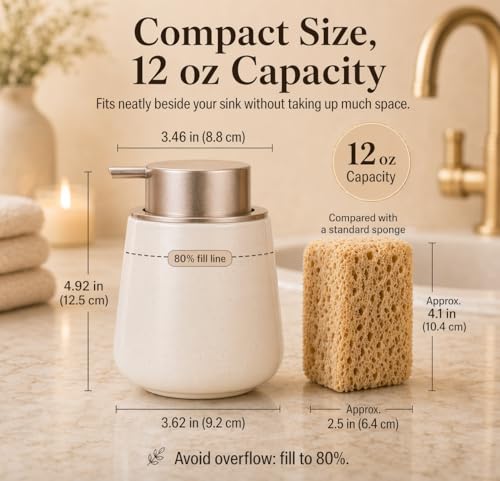 Bosilunlife Hand Soap Dispenser - 12oz Ceramic Soap Dispenser Bathroom Refillable Liquid Soap Pump Dispenser for Bathroom Kitchen Dispenser for Dish Soap with Easy-to-Press Pump - color: Apricot