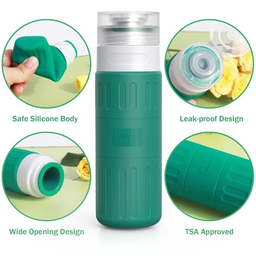 GLAMFIELDS Travel Bottles for Toiletries,TSA Approved 3.3oz Size LeakProof Silicone Toiletry Containers for Shampoo, Conditioner,Easy to Squeeze，Portable Travel Essentials for Lotion(18 Pack) Green - color: Green