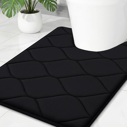 Smiry Memory Foam U-Shaped Toilet Mat 24"x20", Ultra Soft Non-Slip Bathroom Floor Mat, Water Absorbent & Machine Washable Commode Contour Rug for Toilet Home Decor, Black - color: Black, size: 24"x20" Contour Rug