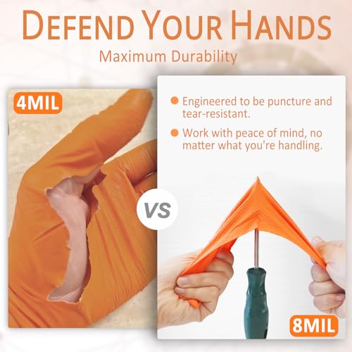 PROMEDIX P Heavy Duty Nitrile Gloves with Diamond Texture 8 Mil Latex Free Powder Free Industrial Disposable Glove - color: Orange, size: Medium