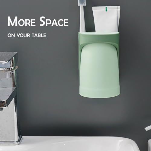 Blue Magnetic Cup Holder for Bathroom, sgzscl Toothbrush Wall Mounted Toothpaste Storage Drain Drill-Free Space Saving Organizer for Family Members - color: Deepsea Blue