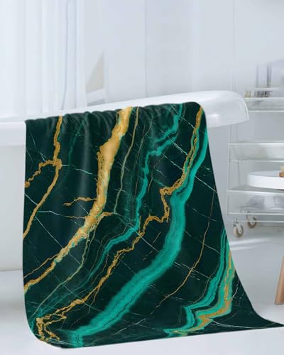 Marble Emerald Green Bathroom Towel Set,Microfiber Bath Kitchen Beach Hand Dish Towels Set,Modern Abstract Gold Art Quick Dry Luxury Soft Decorative Towels+Set Clearance Prime Bulk Accessories Decor