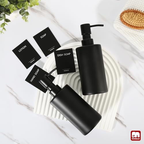 GMISUN Black Soap Dispenser, Hand Soap Dispenser Bathroom, Hand and Dish Dispenser Set for Kitchen, 12 fl oz/350ml Glass Liquid Soap and Lotion Dispensers with Stainless Steel Pump, 2 Pack Refillable - color: Black Bottle + Black Pump, size: 2 Pack - 12oz