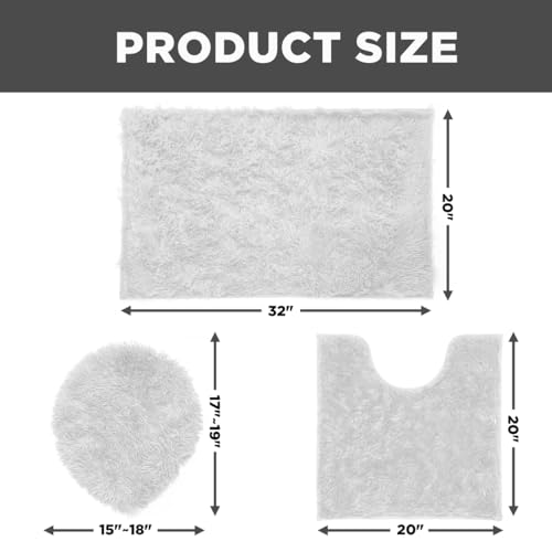RUN HELIX Shaggy Bathroom Rugs Sets 3Piece Bath Mat for Bathrom Non-Slip Bathrom Mats Water Absorbent Bath Rug Floor Mats Soft Washable Shower Rug with U-Shaped Contour Rug Toilet Lid Cover White - color: White