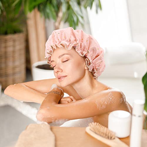 Tbestmax Shower Caps for Women and Girl Long Think Hair, Reusable Waterproof Bath Cap/Hat Double Waterproof Layers 4 Pcs - color: 4 Pack - Star
