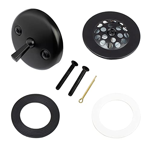 Matte Black Trip Lever Tub Trim Kit Set with Trip Lever Overflow Face Plate, No putty Gasket,Trip Lever Bathtub Drain with Strainer, Overflow and Matching Screws, No putty installation By Artiwell - color: MATT BLACK