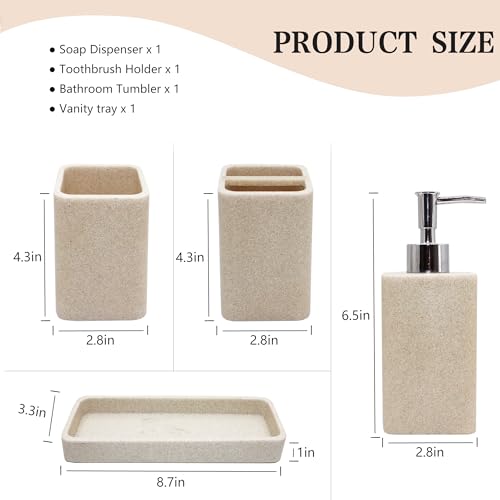 YMXYJM Bathroom Accessories Set, 4 Pcs Bathroom Accessory Set, Soap Dispenser, Toothbrush Holder, Qtip Holder Set, Bathroom Sets Complete, Bathroom Sink Set for Modern Home, Beige - style: Beige