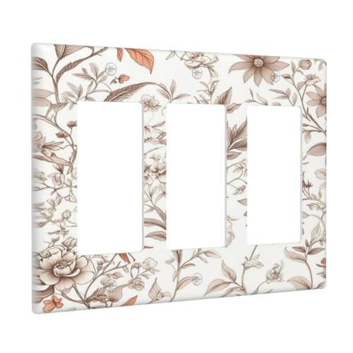 Light Switch Cover Plate Boho Floral Beige Flower And Leaf Botanical 3 Gang Triple Rcoker Wall Plates Decorative Switch Plates and Outlet Covers for Bathroom Bedroom Decor - color: Boho Floral Beige Flower And Leaf Botanical, size: 3 Gang Triple Rocker -
