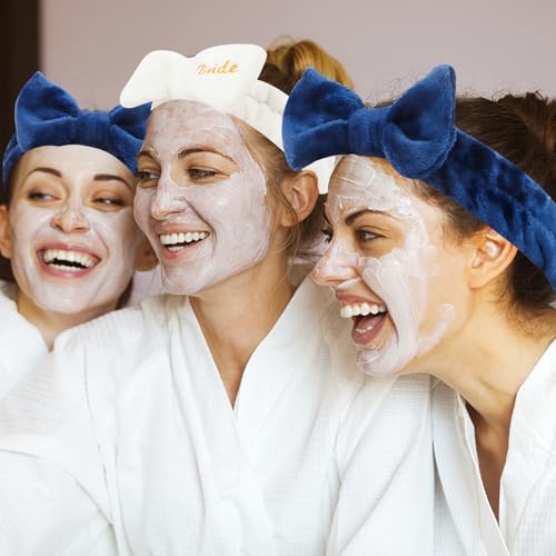 Semato Bachelorette Party Favor Set - Bride & Bridesmaid Spa Headbands (1 Bride + 7 Navy Blue) - color: 1 bride+ 7 navy blue