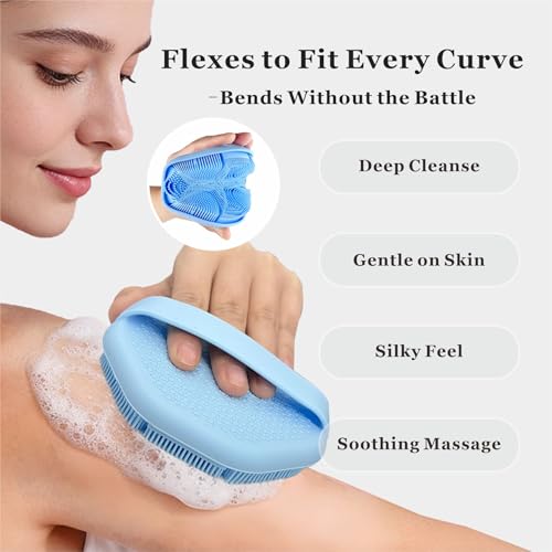 Silicone Body Scrubber 2-Pack, Shower Scrubber with Soft Bristles, Non-Slip Scrubbies for Body, Body Scrubber Exfoliator for Men and Women,Gentle Exfoliating and Lather Well (Blue+Green) - color: Blue+green