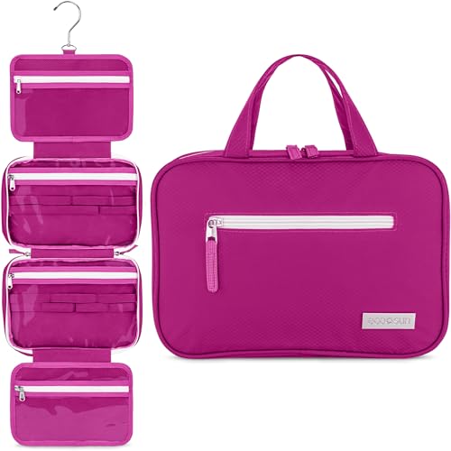 Eco Sun Hanging Travel Toiletry Bag — Designed in Hawaii — Water-resistant Travel Organizer for Bathroom Accessories (Magenta) - color: Magenta