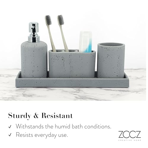 ZCCZ -Beige Bathroom Accessories Set 4 Pcs - Toothbrush Holder, Soap Dispenser, Vanity Tray, Bathroom Tumbler - Countertop Vanity Organizer - Bathroom Accessory Set- Toothbrush Holder Set, Stone Sets - color: Gray, size: 4pcs