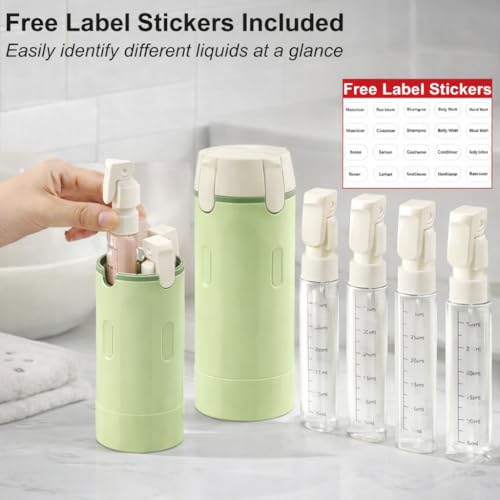 4-in-1 Travel Bottles for Toiletries, Travel Pump Bottle，Leak-Proof Shampoo Conditioner Lotion Dispenser with Pump, Compact No-Spill Toiletry Containers for Travel & Business Trips (Green) - color: Green
