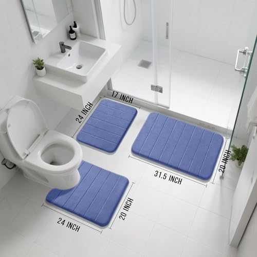 Yimobra Memory Foam Bath Mat Set 3 Pieces- Super Soft Absorbent Quick Dry Bathroom Rug Sets, Machine Washable Non Slip Floor Carpet for Tub Shower, Vanity & Toilet Base, Navy Blue - color: Navy Blue, size: 31.5''x20'' +17''x24'' + 24''x20''
