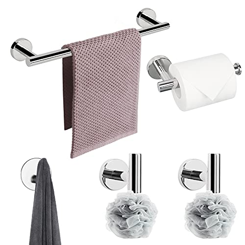 NearMoon Bathroom Hardware Set SUS 304 Thicken Stainless Steel-Towel Bar Set Include 16" Towel Rod, Toilet Paper Holder, Multifunctional Hooks Bathroom Accessories (Chrome Finish, 5 Pcs) - color: Chrome Finish
