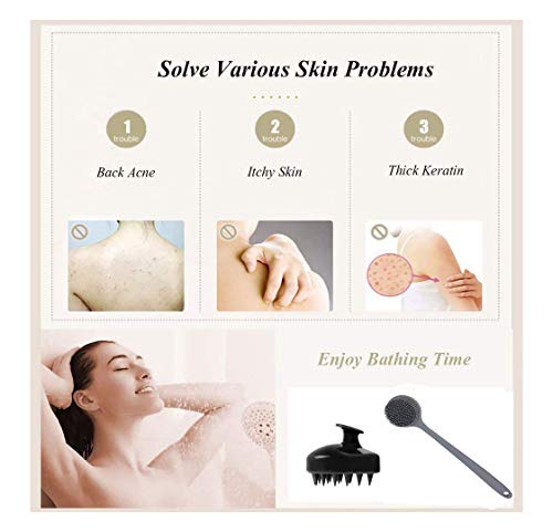 Silicone Body Scrubber & Scalp Massager, Long Handle Back Scrubber for Shower, Exfoliating Brush, Hair Dandruff Shampoo Brush for Men, Women & Kids - color: Gray