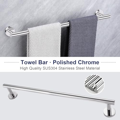 Lairuier 5 Pieces Polished Chrome Bathroom Accessories Set, SUS304 Stainless Steel 24 Inch Bath Towel Bar Set, Round Toilet Paper Holder Set Wall Mounted - color: Polished Chrome, size: 5-Piece Standard Set