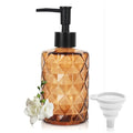 Brown Glass Soap Dispenser, 11 Oz/330ml Liquid Hand Soap Dispenser Set for Kitchen Sink and Bathroom, Dish Lotion Dispenser Set, Diamond Lotion Bottles with Black Pump&Funnel - color: Brown&black