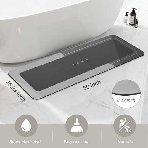 Housego Absorbent Bath Mat Magic Rug, Quick Drying Magic Bath Mat Non-Slip Floor Rug Rubber Backed for Bathroom Kitchen Shower Sink, Water Absorbent (1PC, 16.93''x50'', Dark Gray) - color: Dark Gray, size: 1'5" x 4'2" (Rectangular)