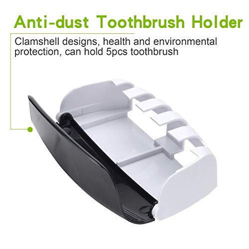 RC Auto Toothpaste Dispenser, Hands Free Toothpaste Squeezer Wall-Mount Toothbrush Holders Bathroom Organizer with 2 Hooks, Sticks & Cleaning Brush White